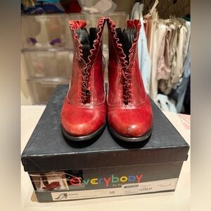 Vintage Everybody by Bz Moda red leather frill heeled bootie